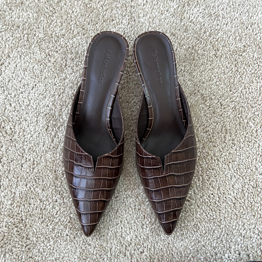 Chocolate Brown Reformation Cynthia Mule Size 7.5/8 Crocodile